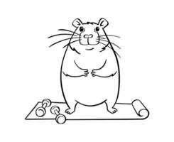 een schattig capibara doet yoga. vector illustratie hand- getrokken. voor kleur boeken, ansichtkaarten, Sjablonen.