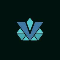 blauw edelsteen logo ontwerp met de eerste brief v vector