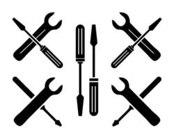 onderhoud onderhoud gereedschap symbool, instelling en reparatie teken, moersleutel met schroevedraaier icoon. vector