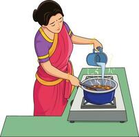 moeder Koken voedsel Aan gas- vector illustratie
