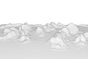 abstract vector wireframe landschap achtergrond. 3d futuristische maas bergen. 80s retro illustratie. cyberspace technologie valleien