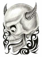 demon schedel tatoeëren ontwerp door hand- potlood tekening. vector
