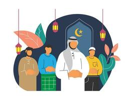 vlak illustratie van moslim Mens bidden shalat taraweh. Ramadan kareem. moslim mensen vector