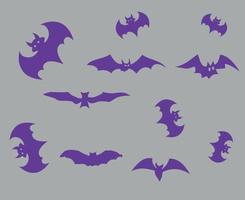 vleermuizen paarse objecten tekenen symbolen vector illustratie met grijze achtergrond
