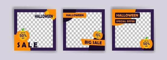 social media postsjabloon voor halloween-uitverkoop. verkoopbanner voor halloween-viering. vector