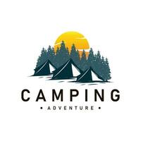 camping logo wild Woud ontwerp buitenshuis avontuur illustratie van bomen en gemakkelijk tent vector