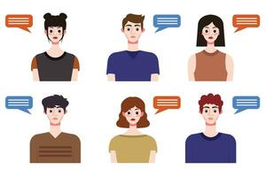 reeks van jong mensen avatars met toespraak bubbels. vector illustratie.