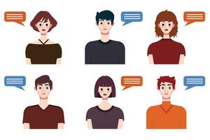 reeks van jong mensen avatars met toespraak bubbels. vector illustratie.