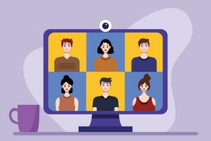 video conferentie concept. mensen avatars Aan computer scherm. vector illustratie