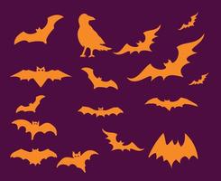 vleermuizen oranje objecten tekenen symbolen vector illustratie met paarse achtergrond