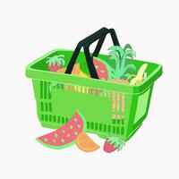 vector geïsoleerd illustratie van fruit winkelen. fruit in een mand. gezond aan het eten. vrucht. veganistisch producten.