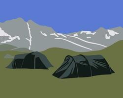 vector illustratie van berg landschap met tenten.