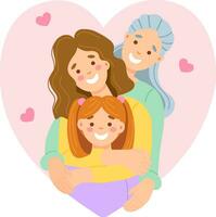 illustratie met grootmoeder, moeder en dochter in vlak tekenfilm stijl voor moeder dag vakantie in teder kleuren. vector illustratie