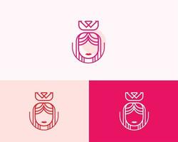 schoonheidscentrum logo ontwerp luxe. prinses-logo voor spa, lichaamsverzorgingsproduct, schoonheidssalon, cosmetica. vrouw logo, schattig meisje. vector