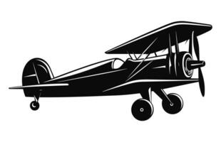 een tweedekker silhouet clip art geïsoleerd Aan een wit achtergrond, vliegtuig zwart vector ontwerp