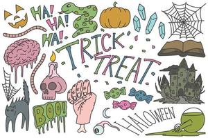 set halloween-doodles, trick or treat-tekeningen vector