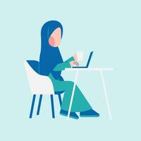 hijab vrouw werken Aan bureau vector