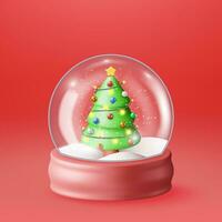 3d glas Kerstmis sneeuw wereldbol met boom geïsoleerd. geven speer podium met Spar boom. gelukkig nieuw jaar decoratie. vrolijk Kerstmis vakantie. nieuw jaar Kerstmis viering. realistisch vector illustratie