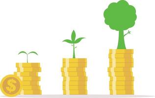 .business groei concept.investing geld zoals boom groeien.groeiend geld en bomen.plant groeiende spaarmunten.vector illstration vector