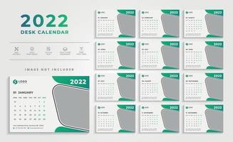 moderne 2022 bureaukalender ontwerpsjabloon met groene kleur vector