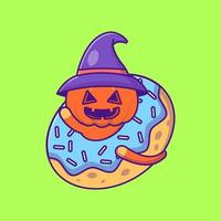 schattig pompoenmonster in donuts happy halloween cartoon illustraties vector