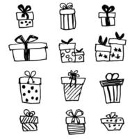 vector hand getekende set geschenkdozen. pictogrammen