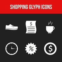 mooie zes winkel- en zakelijke glyph-pictogramserie vector