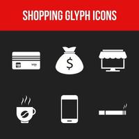 icon set van zes unieke shopping glyph iconen vector