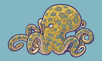 giftige octopus, blauwe ringoctopus in cartoonstijl vector
