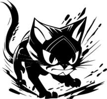 wilde kat - zwart en wit geïsoleerd icoon - vector illustratie
