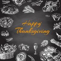 vector handgetekende thanksgiving illustratie. vintage stijl voedselmenu. schoolbord. vintage schets.