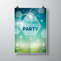 Vector partij flyer poster sjabloon op zomer strand thema