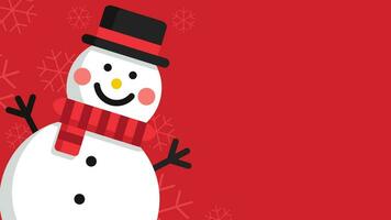 Kerstmis sneeuwman met sneeuwvlokken achter Aan een rood Kerstmis achtergrond. vector illustratie.