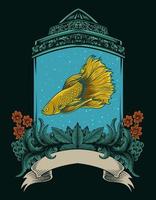 illustratie vector betta vis met antiek aquarium ornament