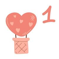 dag 1. komst kalender voor Valentijnsdag dag van de eerste naar de veertiende van februari. vector