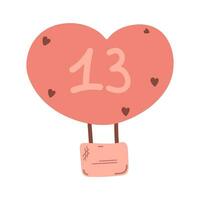 dag 13. komst kalender voor Valentijnsdag dag van de eerste naar de veertiende van februari. vector