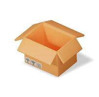 3d karton verpakking doos geïsoleerd Aan wit. geven karton pakket met omslag. post- tekens van Broos. karton levering verpakking. presentatie, geschenk vervoer en logistiek. vector illustratie