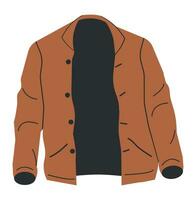 mode jas unisex jasje geïsoleerd. top mans straatkleding. bruin tweed kort jasje met toetsen en zak. gewoontjes modieus vrouw pak kleding. tekenfilm vlak vector illustratie