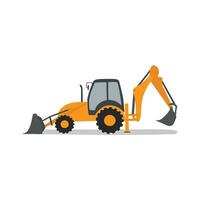 backhoe lader vlak vector illustratie geïsoleerd Aan wit achtergrond. bouw uitrusting klem kunst in tekenfilm stijl. kind tekening. hand- getrokken.