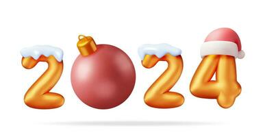 3d goud ballon 2024 nieuw jaar symbool geïsoleerd. geven gouden 2024 aantal vakantie partij decoratie. metalen ballon glimmend lettertype. nieuw jaar en Kerstmis viering. realistisch vector illustratie