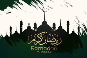 Ramadan eid al-fitr mubarak groet kaart met lantaarns en Arabisch telefoontje vector