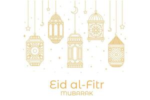 eid al-fitr mubarak groet kaart met moskee en Arabisch tekst vector