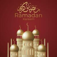 Ramadan kareem groet kaart met gouden moskee vector illustratie