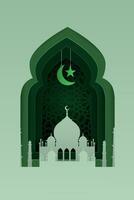 vector illustratie van Islam met een wit papier moskee Aan een groen achtergrond