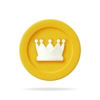 3d goud munt kroon icoon geïsoleerd. geven gouden geld kroon emoji symbool. emoticon voor vip, rijk, winnaar luxe premie succes. beoordeling of toestand tekens. realistisch vector illustratie