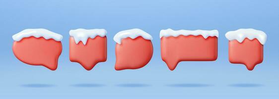 3d reeks van Kerstmis toespraak bubbel met sneeuw. geven verzameling van rood winter dialoog bubbel tekst gedekt sneeuw. nieuw jaar decoratie. Kerstmis vakantie. nieuw jaar Kerstmis viering. vector illustratie