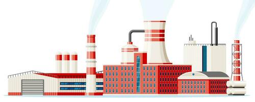 fabriek icoon gebouw. industrieel fabriek, macht fabriek. pijpen, gebouwen, magazijn, opslagruimte tank. vervaardiging of verwerken faciliteit. bouwkunde huis. vector illustratie in vlak stijl