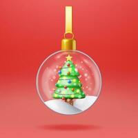 3d glas Kerstmis sneeuw bal met boom geïsoleerd. geven gebied met Spar boom. gelukkig nieuw jaar decoratie. vrolijk Kerstmis vakantie. nieuw jaar Kerstmis viering. realistisch vector illustratie