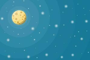 volle maan in nacht lucht met sterren. maan satelliet van aarde met kraters. astronomie, wetenschap, natuur. ruimte verkenning. vector illustratie in vlak stijl