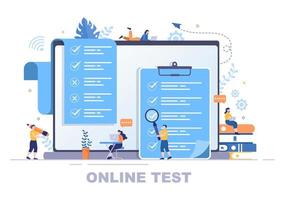 online testen achtergrond vectorillustratie met checklist, examen afleggen, antwoord kiezen, formulier, e-learning en onderwijs concept vector